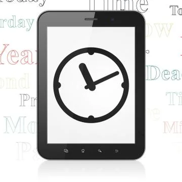 Timeline concept: Tablet Computer with Clock on display Illustration