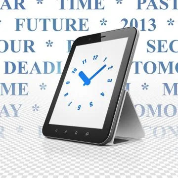 Timeline concept: Tablet Computer with Clock on display Stock Illustration
