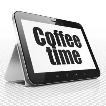 Timeline concept: Tablet Computer with Coffee Time on display Illustrazione stock