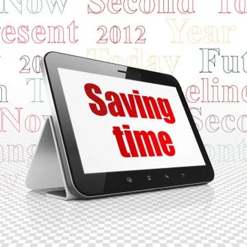 Timeline concept: Tablet Computer with Saving Time on display Stock Illustration