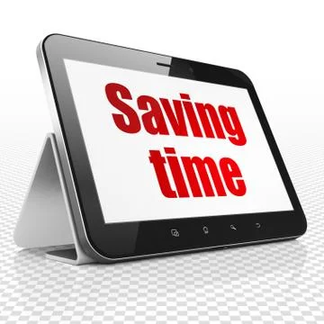 Timeline concept: Tablet Computer with Saving Time on display Stock Illustration