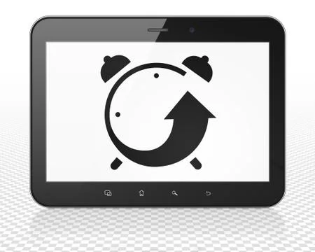 Timeline concept: Tablet Pc Computer with Alarm Clock on display Stock Illustration