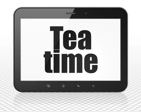 Timeline concept: Tablet Pc Computer with Tea Time on display Illustrazione stock