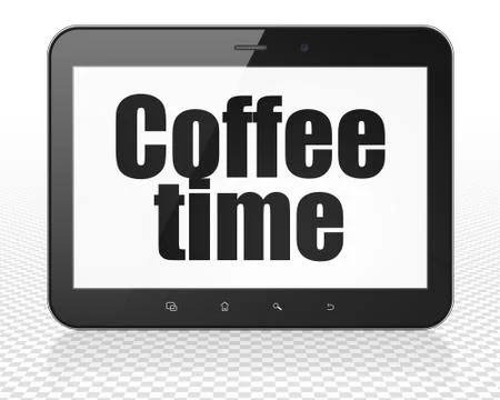 Timeline concept: Tablet Pc Computer with Coffee Time on display 스톡 일러스트