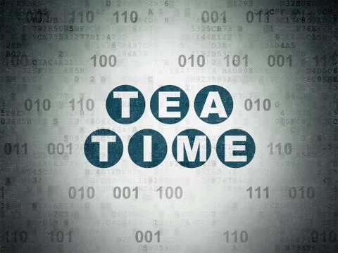 Timeline concept: Tea Time on Digital Data Paper background 库存插图