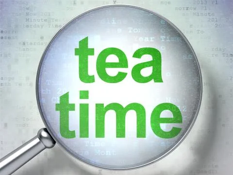 Timeline concept: Tea Time with optical glass 库存插图