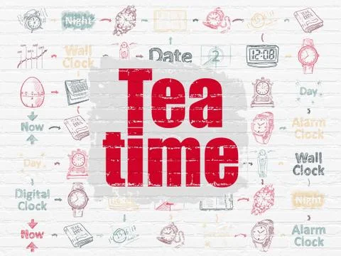 Timeline concept: Tea Time on wall background Stock Illustration