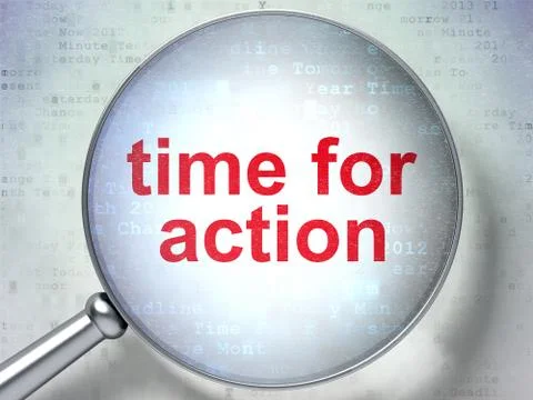 Timeline concept: Time for Action with optical glass 库存插图