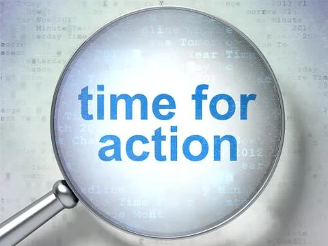 Timeline concept: Time for Action with optical glass 스톡 일러스트