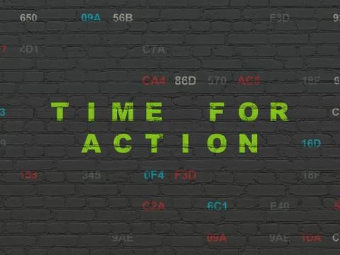 Timeline concept: Time for Action on wall background Ilustración de archivo