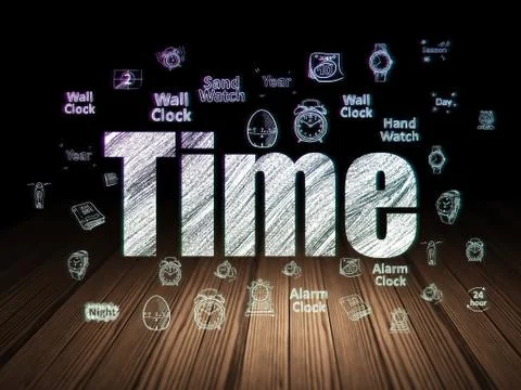 Timeline concept: Time in grunge dark room Illustrazione stock