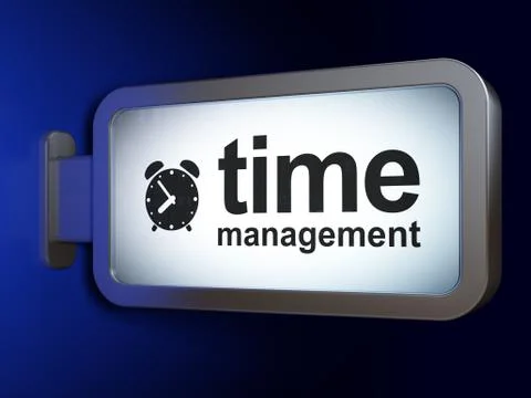 Timeline concept: Time Management and Alarm Clock on billboard background Stock Illustration