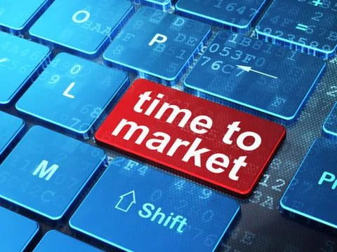 Timeline concept: Time to Market on computer keyboard background 库存插图
