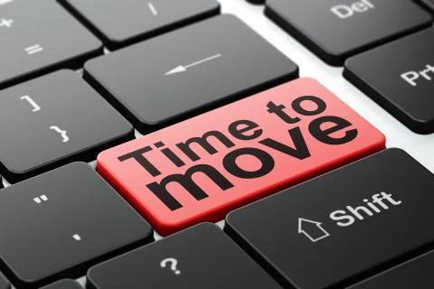 Timeline concept: Time to Move on computer keyboard background Illustrazione stock
