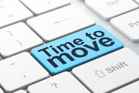 Timeline concept: Time to Move on computer keyboard background Illustrazione stock