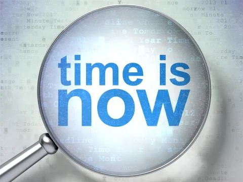 Timeline concept: Time is Now with optical glass Stock Illustration