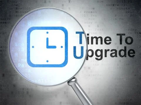 Timeline concept: Watch and Time To Upgrade with optical glass 库存插图