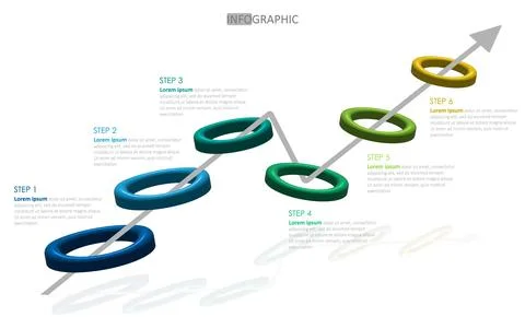 Timeline diagram step Vector infographic arrow template with 6 steps. Stock Illustration