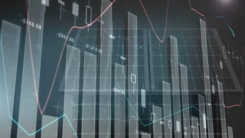 Timeline driving 3D finance chart rotating, teal and pink lines sweeping, Stock Footage 331833444