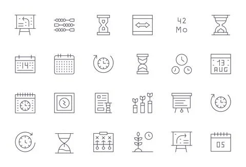 Timeline Essential Vector Set including 24 Pixel Aligned Thin Line 256x256 .. Stock Illustration