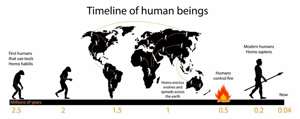 Timeline of human beings, Human evolution Stock Illustration