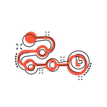 Timeline icon in comic style. Progress cartoon vector illustration on white i Ilustración de archivo