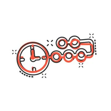 Timeline icon in comic style. Progress cartoon vector illustration on white i Ilustración de archivo