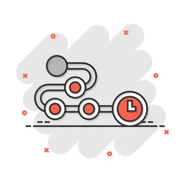 Timeline icon in comic style. Progress cartoon vector illustration on white i Illustrazione stock