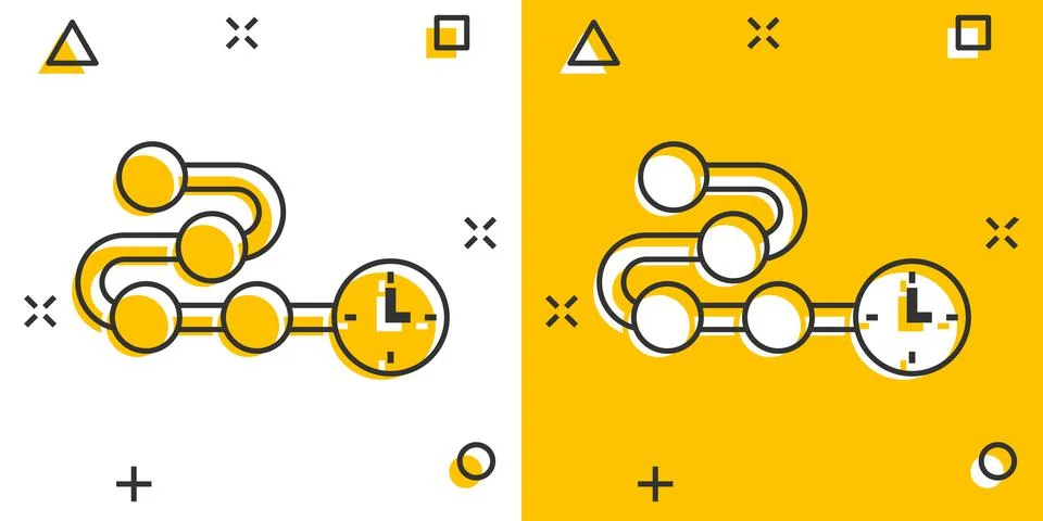 Timeline icon in comic style. Progress cartoon vector illustration on white i Illustrazione stock