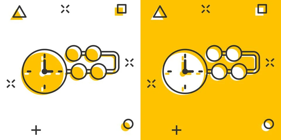 Timeline icon in comic style. Progress cartoon vector illustration on white i Ilustración de archivo