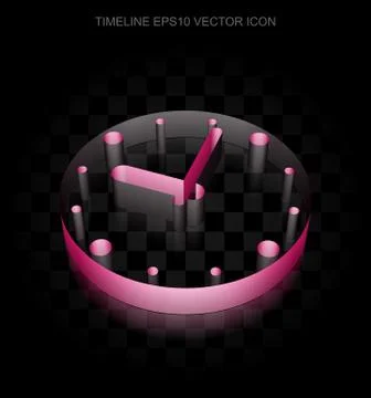 Timeline icon: Crimson 3d Clock made of paper, transparent shadow, EPS 10 vector Stock Illustration