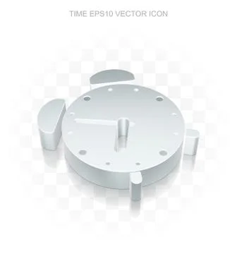 Timeline icon: Flat metallic 3d Alarm Clock, transparent shadow EPS 10 vector Stock Illustration