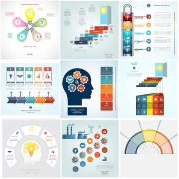 Timeline Infographic 9 templates five position Stock Illustration