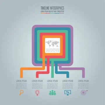 Timeline infographic design vector and marketing icons for presentation. Stock Illustration