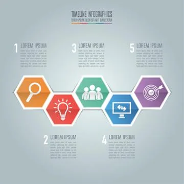 Timeline infographic design vector and marketing icons for presentation. Stock Illustration