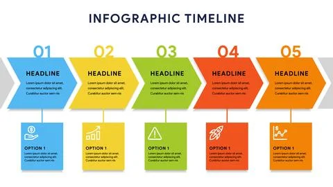 Timeline Infographic Elements with five Steps and Diagram Illustrazione stock