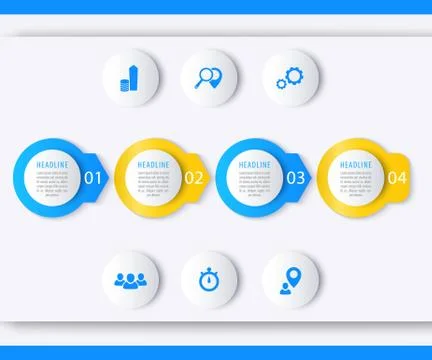 Timeline infographic elements, icons, step labels, business report design イラスト素材