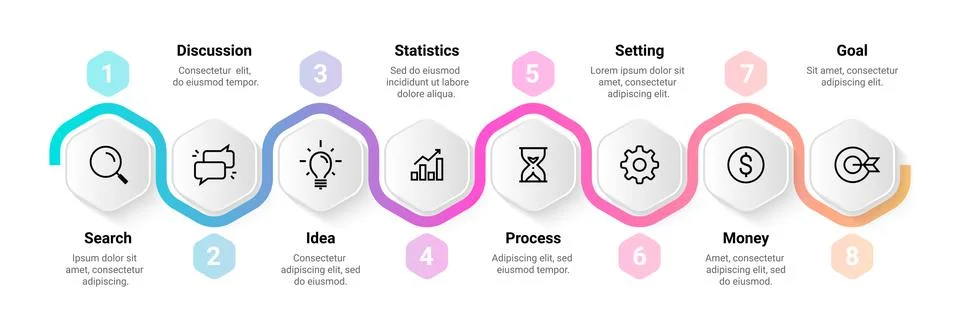 Timeline infographic. Flowchart sequence design. Step horizontal diagram 스톡 일러스트
