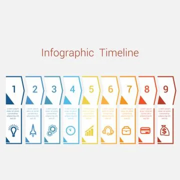 Timeline Infographic for nine position Stock Illustration