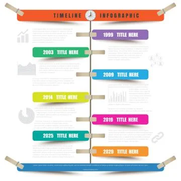 Timeline Infographic report template hanging on a rope with clothespin Illustrazione stock