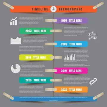 Timeline Infographic report template hanging on a rope with clothespin Illustrazione stock
