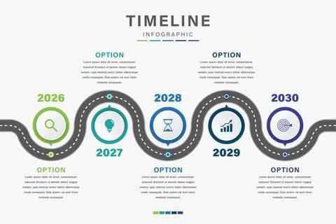 Timeline Infographic Roadmap 5 Steps with Yearly Icons Stock Illustration