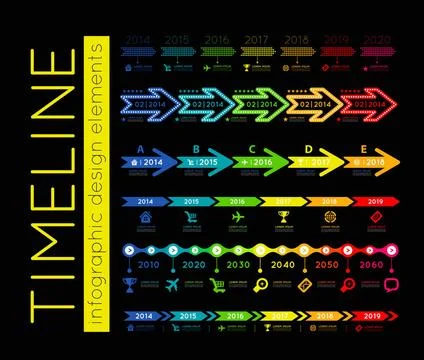 Timeline infographic Timeline element vector infographic on black backgrou... 写真素材
