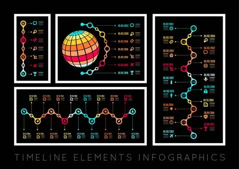 Timeline infographic Timeline element vector infographic on black backgrou... 写真素材