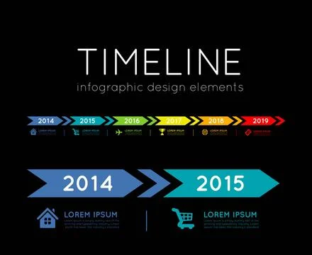 Timeline infographic Timeline element vector infographic on black backgrou... Stock Photos