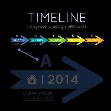 Timeline infographic Timeline element vector infographic on black backgrou... Stock Photos