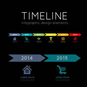 Timeline infographic Timeline element vector infographic on black backgrou... Stock Photos