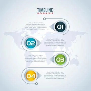 Timeline infographic world pointer map presentation Stock Illustration