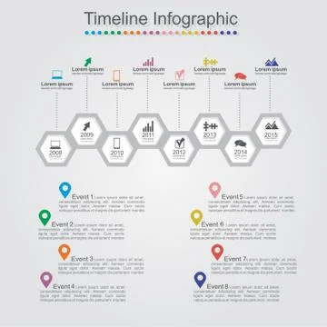 Timeline infographics with cell, elements, icons Illustrazione stock
