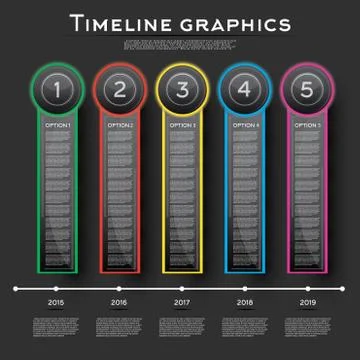 Timeline Infographics Design with Five Options. Stock Illustration